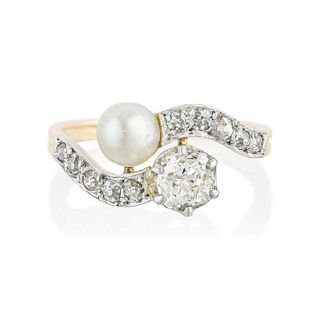 Antique Diamond and Pearl Crossover Ring