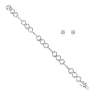 Round Link Diamond Bracelet and Earrings