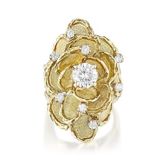 Vintage Diamond Floral Gold Ring