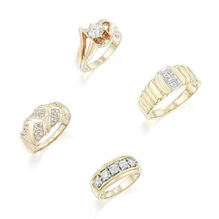 Group of Four Diamond Gold Rings