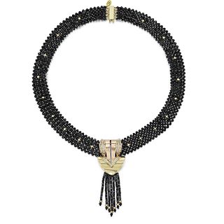 Black Spinel Bead and Diamond Necklace