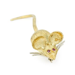 Gold Mouse Brooch