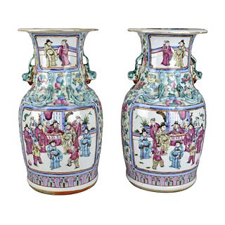 Pair of Chinese Export Rose Medallion Vases