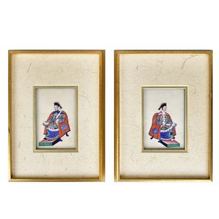 Pair of Framed Antique Chinese Pith Paintings