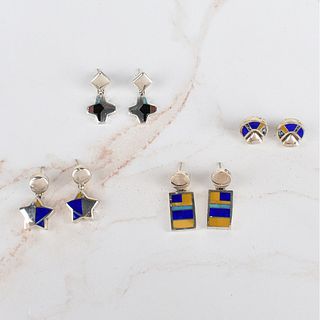 Four Pair Sterling and Enamel Earrings