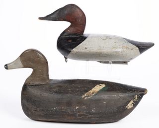 AMERICAN FOLK ART CARVED AND PAINTED DUCK DECOYS, LOT OF TWO