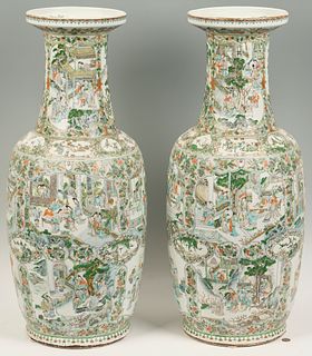 Pair of Chinese Famille Verte Palace Vases, Qing Dynasty