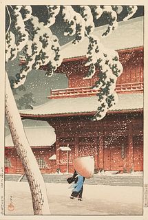 Hasui Kawase Japanese Woodblock Print, Zojoji Temple, early 1930s