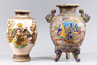 Group of Two Vintage Japanese Satsuma Vases