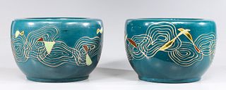 Pair Vintage Japanese Ceramic Hibachi