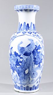 Larger Chinese Ceramic Blue and White Rouleaux Vase