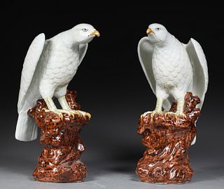 Pair Chinese Ceramic Perched Eagle Figures