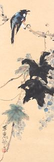 Chinese Mounted Scroll, Black Bird