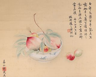 Vintage Chinese Scroll, Bowl of Peaches