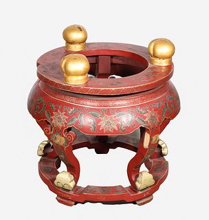 Large Chinese Red Lacquer Stand