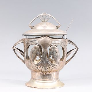 Antique German Art Nouveau Silver Plate Punch Bowl