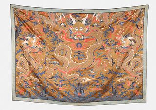 Large Chinese Gilded Dragon Textile Panel