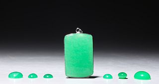 Group of Seven Jadeite or Jade Pendant and Stones