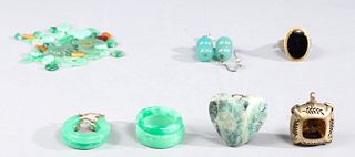 Various Jadeite or Jade Earrings, Rings, Cabochons