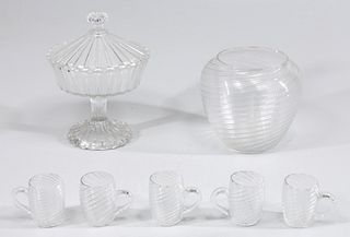 Group of Nine Vintage Glass Cups, Bowl, Compote
