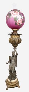 Large Antique Cast Metal Figural Kerosene Lamps