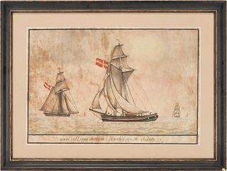 Ole Johnson Seboy Marine Watercolor, Dated 1820
