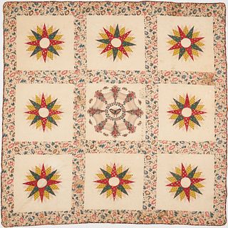 Southern Applique Quilt w/ Rare Chintz Butterfly Panel, dated 1845