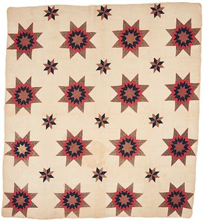 East TN Pieced Quilt, Blazing Star Pattern, Circa 1880