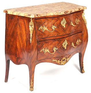 French Louis XV Style Marble Topped Bombe Chest or Commode