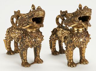Pair Chinese Bronze Foo Lions