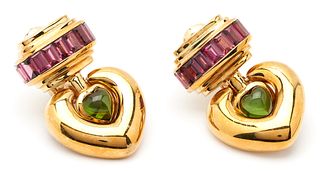 18K Gold & Tourmaline Heart Earrings