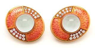 Ladies 18K Moonstone & Diamond Earrings