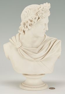 Parian Bisque Bust of Apollo Belvedere, After Charles Delpech