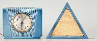 2 Blue Rookwood Art Pottery Items, incl. Mid Century Clock & Art Deco Perpetual Calendar
