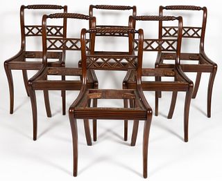 AMERICAN CLASSICAL MAHOGANY DINING CHAIRS, SET OF SIX