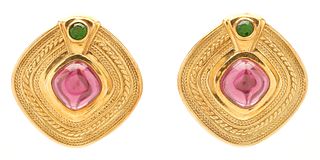 18K Gold & Gemstone Byzantine Style Earrings