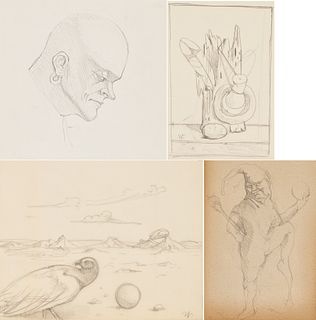 4 Werner Wildner Graphite Drawings, incl. Surrealist Study