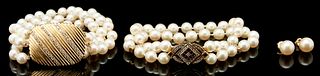 2 14K Gold & Pearl Bracelets & Pearl Earrings
