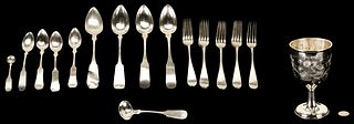 20 Pcs Mostly Coin Silver, incl. Assorted Flatware, Eagle Goblet