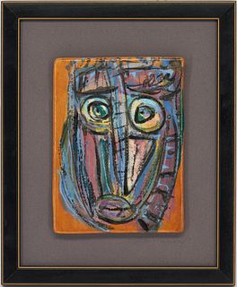 Framed Sammie Nicely (Tennessee) Ceramic Plaque, African Mask