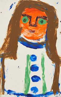 Eddy Mumma Outsider Art Painting, Figure w/ Orange Face