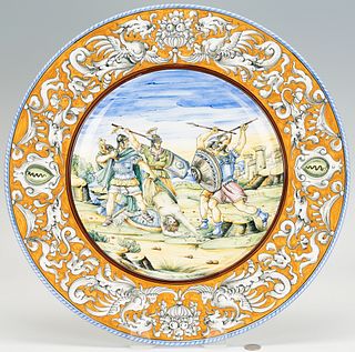 A Large Italian Majolica Charger or Platter, Marcus Corvus