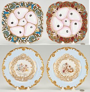 2 Meissen Cabinet Plates & 2 Porcelain Oyster Plates