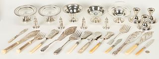 Assorted Weighted Sterling & Silverplate Serving Items, 26 total