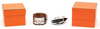 2 Hermes Bracelets, Collier de Chien Studded Cuff & Hapi Triple Tour Wrap