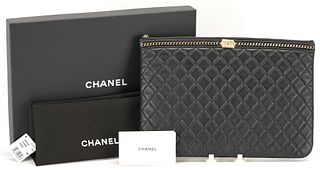 Chanel Large Boy Quilted Lambskin Zip Pouch