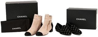 2 Pairs of Chanel Quilted Shoes, Ankle Boots & Logo Loafers
