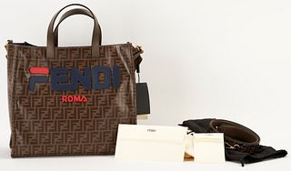 Fendi X Fila Mania Logo Shopper Tote Bag & Additional Shoulder Strap