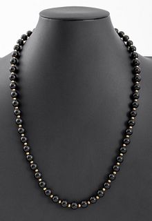 14K Yellow Gold Black Onyx Bead Necklace