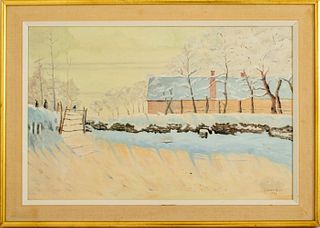 I. Auerbach Winter Landscape Oil on Canvas